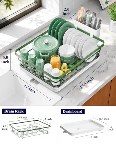 Kitsure Dish Drying Rack for Kitchen Counter, 12''W x 15.5''L, Green - color: Green, size: 12''W x 15.5''L - 1 Tier