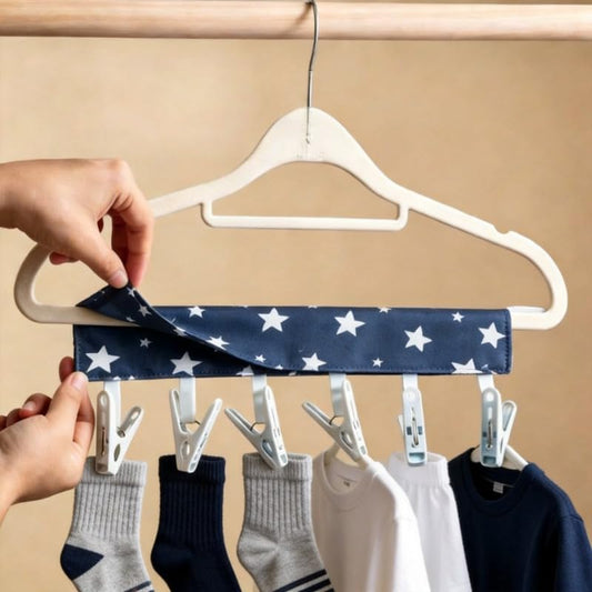 1pc Star Print Foldable Hanger Fabric Clothes Hanging Dry Racks - color: Dark Blue