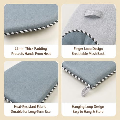 Garment Steamer Ironing Glove with Finger Loop, Heat Resistant Ironing Mitt for Handheld Steamer, Anti-Steam Garment Steamer Mitt, Steamer Accessories for Clothes, Misty Blue - color: Misty Blue