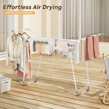 KINGBOARD Clothes Drying Rack, Gullwing Drying Rack with Sock Clips, White