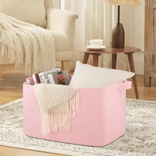 OIASKET 95L Extra Large Blanket Basket, 24" x 16.9" x 14.2" Woven Basket - color: Pink, size: 24"x16.9"x14.2"