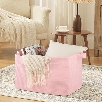 OIASKET 95L Extra Large Blanket Basket, 24" x 16.9" x 14.2" Woven Basket - color: Pink, size: 24"x16.9"x14.2"