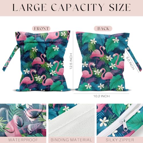 Wet Bag Wet Dry Bag For Swimsuit Travel Beach Pool Diapers Dirty Yoga Gym Clothes Toiletries Makeup Bag Flamingo Palm Leaf - color: Flamingo Palm Leaf