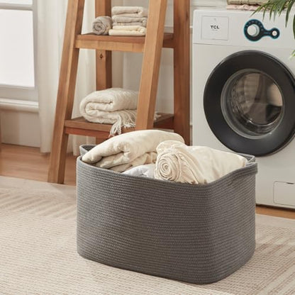 OIASKET 118L Extra Large Blanket Basket, 24.8" x 17.7" x 17.2" Woven Basket - color: Grey, size: 24.8"x17.7"x16.2"