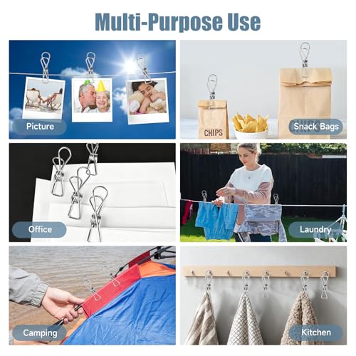Large Metal Clothes Pins Heavy Duty (20 Pack), 3.4” Stainless Steel Wire Clothespins Outdoor Indoor with Storage Bag, Thick 2.5 mm Rust-Proof Laundry Clips, Strong Clothespin & Metal Bag Clips