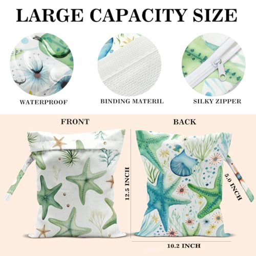 Wet Dry Bags Wet Bags Dirty Laundry Travel Bag Green Starfish Seaweed Waterproof Zipper Bag for Swimsuit Travel Beach - color: Sage