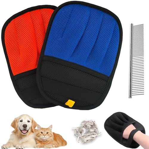 Valentines Day Gifts 2 Packs Pet Hair Removal Glove,Pet Hair Remover for Cat & Dog,New Upgraded Electrostatic Gloves Pet Hair,Reusable Electro Static Pet Hair Remover Electrostatic Gloves - color: 2 packs Orange+Blue