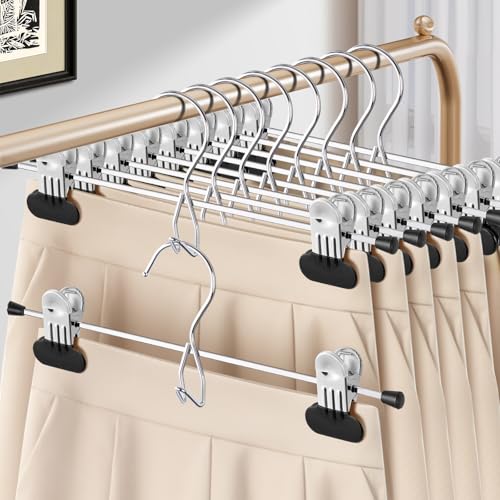 HUADYMEET 14 Inch Space Saving Pant Skirt Hangers with Clips,Black,20 Pack - color: Black