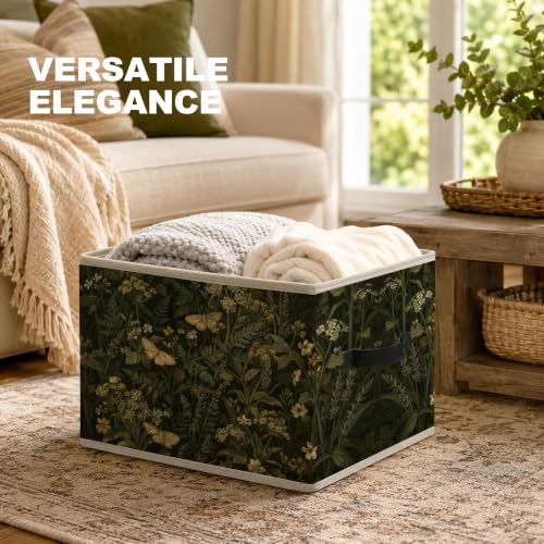 Dark Green Botanical Butterfly Fabric Storage Basket Hampers - color: Color-6