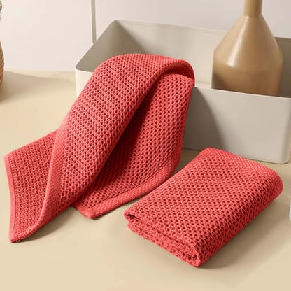 Cotton Dish Cloths 6 Pack,12x12 Inch – Super Absorbent, Quick-Dry & Reusable Kitchen Cleaning Cloths, Lint-Free Washable Towels for Dishes, Glass & Household Use(Red) - color: Red(6pack), style: honeycomb