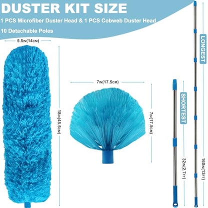20+ Ft High Reach Ceiling Fan Duster & Cobweb & Corner Brush Duster with 3-13 ft Extension Pole, Microfiber Feather Duster with Washable Head for Ceiling Fan, Furniture, Home Cleaning