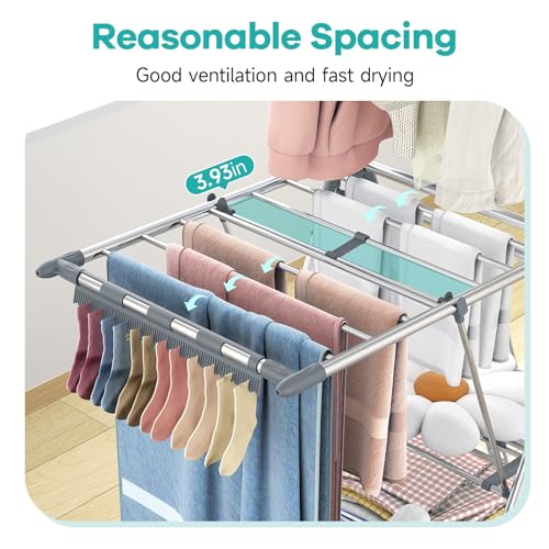 APEXCHASER Clothes Drying Rack with High Hanger, 3-Level Drying Racks - color: Gray, size: 2 Wings