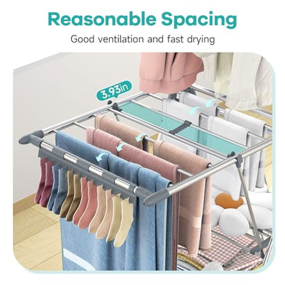 APEXCHASER Clothes Drying Rack with High Hanger, 3-Level Drying Racks - color: Gray, size: 2 Wings
