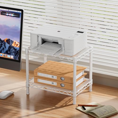 SINGAYE Small Shelves Kitchen Storage Shelf Wire Shelving Metal Adjustable - color: White, size: 2 Tier 11.6"Dx17.6"Wx12"H