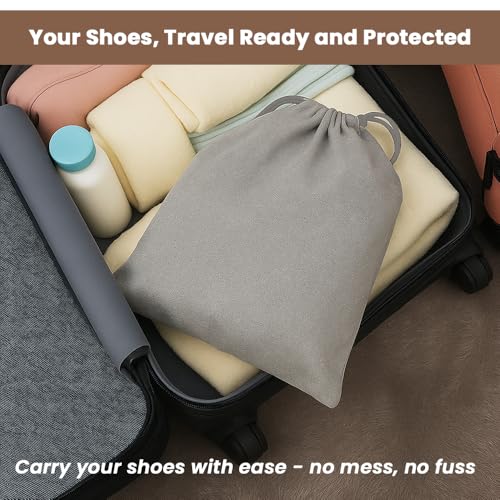 LFH Cotton Rich Shoe Storage Bags with Drawstring, Dustproof Breathable Reusable Organizer, Perfect For Travel, Dorm, Hotel, College, Gym, Easy to Carry, Machine Washable 8"x17" (Pack of 2) - Grey - color: Grey, size: 8"x17" (Pack of 2)