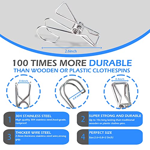 12+2 PCS 304 Stainless Steel Short Tail Hanger Clip with Hook, Durable Hanging Clips, Heavy Duty Multifunctional Hangers Use for Display Storage Items