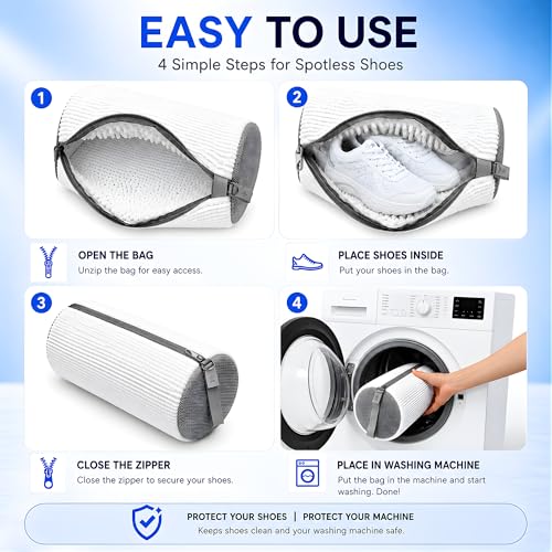 GEWON Shoe Washing Machine Bag for Sneakers, 360° Deep Cleaning, 2 Shoe Bags, 4 Dust Bags - color: white