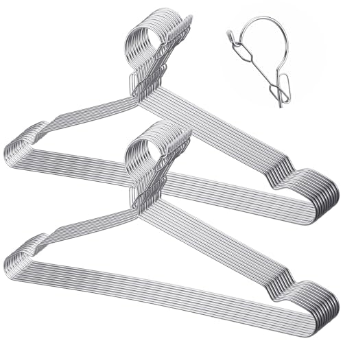 16.5” Lockable Wire Clothes Hangers, 20 Pack 4mm Windproof Stainless Steel RV Hangers Wire Heavy Duty Lock Hook Metal Closet Hanger Space Saving Metal Hanger for Closet RV Hotel Wardrobe