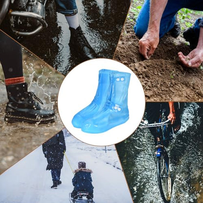 HARFINGTON Waterproof Shoes Cover XL (US 7) Rain Galoshes w Double Buckle - color: Blue, size: XL (US 7)