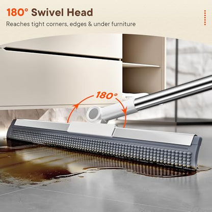 2-in-1 Floor Squeegee Broom, 180-Degree Head, 2 Microfiber Pads - size: 16in / 4-Section Handle / 2 Pads