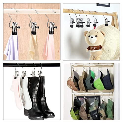 FuninCrea Laundry Hooks Clip, 5 Pcs Stainless Steel Anti-Slip Boot Laundry Hanger Clips Portable Heavy Duty Multi-Functional Single Hanging Clothes Clips for for Scarf, Gloves, Shoes, Socks (Black) - color: Black
