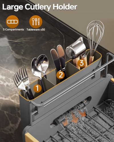 Urackify Modern Dish Rack for Kitchen Counter,Stainless Steel & Bamboo,Grey - color: Gray, size: 1 Tier