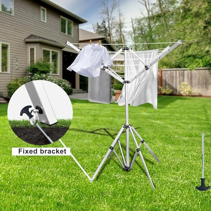 Auto Care Umbrella Clothes Drying Rack, 4-Arm Telescopic Aluminum Windproof Outdoor Laundry Dryer