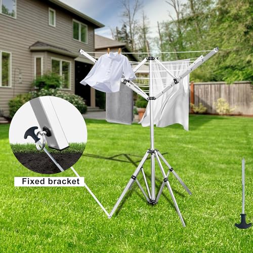 Auto Care Umbrella Clothes Drying Rack, 4-Arm Telescopic Aluminum Windproof Outdoor Laundry Dryer