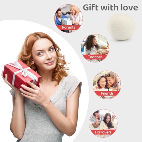 Wool Dryer Balls 6 Pack, Natural Fabric Softener, Dryer Balls Laundry Reusable, Reduces Clothing Wrinkles and Saves Drying Time (White) - color: White