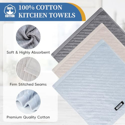100% Cotton Kitchen Towels Set, 6 Pack Dish Cloths & Dish Towels - size: 13.5×13.5inches