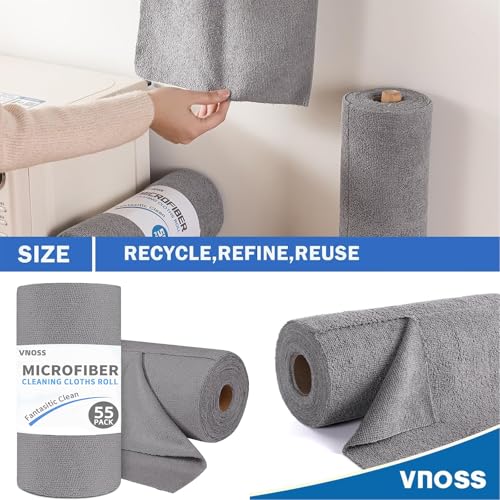 55 Pack Microfiber Cleaning Cloth Roll, Tear Away Reusable Towels, 11" x 9", Ultra Absorbent & Lint Free Cloth for Cars, Kitchen, Window, Home and Shop, Grey - color: Grey, size: 9”x11”-55PK