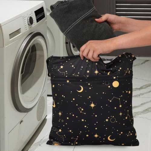 2pcs Travel Waterproof Laundry Bag, Cloth Diaper Wet Dry Bags with Handle & 2 Zipper Pockets, Reusable Washable Dirty Clothes Bag for Baby Adult Travelling Hanging, Bathing Beach Pool Daycare - color: Galaxy