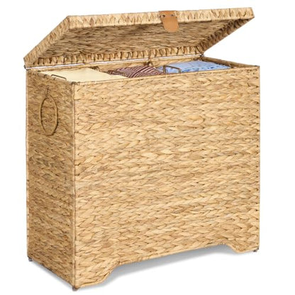 130L Wicker Laundry Hamper, 3-Section Laundry Basket with Lid