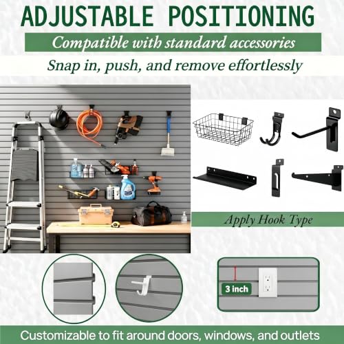 Slat Wall Paneling 4x2 ft Garage Organizer Storage Systems, Heavy Duty PVC Slatwall Panels for Garage Organizer Product, PVC Wall Mounted Tool Storage Slate Board for Home and Workshop (Grey) - color: Grey, size: 4X2FT