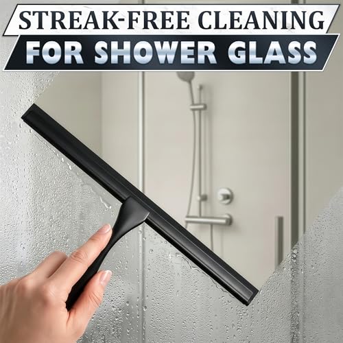 Stainless Steel Shower Squeegee, Glass, Silicone, 12 Inch (Black) - color: Black, size: 12 Inch
