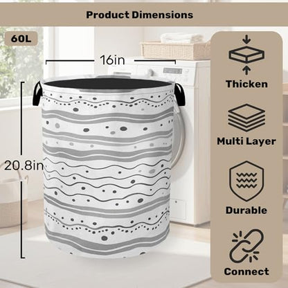 Grey Lines Laundry Basket - Heavy Duty 60L Dirty Clothes Organizer, Water Resistant Foldable Hamper for Men Women - color: Modern Gray Lines