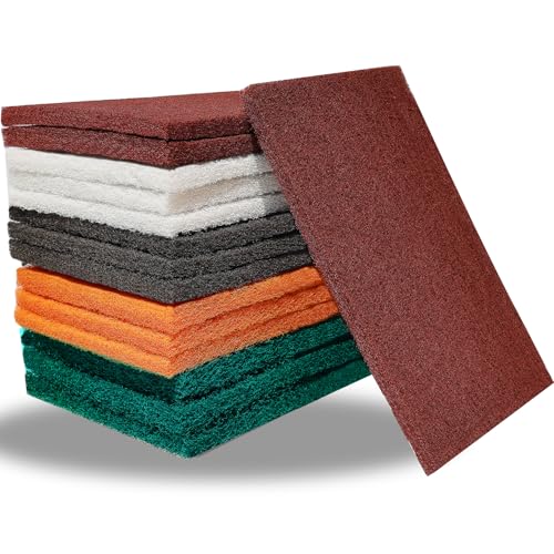 Tonmp 15 Pack 6 x 9 Inch Hand Pads Coarse Medium Fine Superfine 5 Different Specifications Assortment General Purpose Scouring Pad Ideal for Garden Tools and Grills,Automotive Body Tools