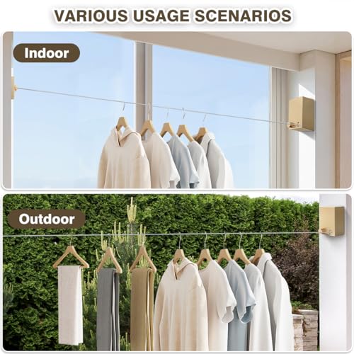 Retractable Clothesline, Retractable Clothesline Indoor, Laundry Line Retractable, Not Sagging, Suitable for Balconies, Courtyards, Laundry Rooms, RVs, Yachts, etc - color: Gold