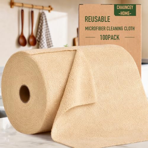 Microfiber Cleaning Cloth Roll - 100 Pack Tear Away Microfiber Paper Towels, Reusable, Washable, Scratch-Free, Kitchen Towels for Car, Home, Kitchen, Glass, Dishes (Wheat Beige) - color: Wheat Beige