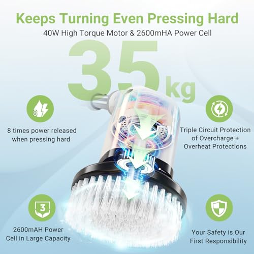 Electric Spin Scrubber, Cordless Bathroom Tub Scrubber with Long Handle & 7 Replaceable Cleaning Heads, Extension as Short Handle, Portable Power Shower Brush Household Tools for Tile Floor