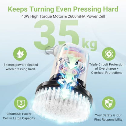 Electric Spin Scrubber, Cordless Bathroom Tub Scrubber with Long Handle & 7 Replaceable Cleaning Heads, Extension as Short Handle, Portable Power Shower Brush Household Tools for Tile Floor