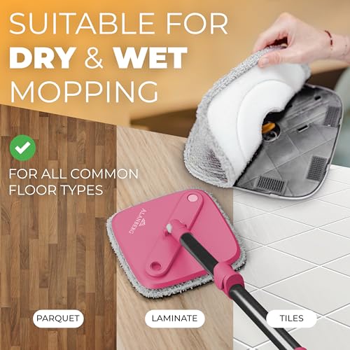 Mop and Bucket Set, Mops for Floor Cleaning, Spin Mop, Pink - color: Pink