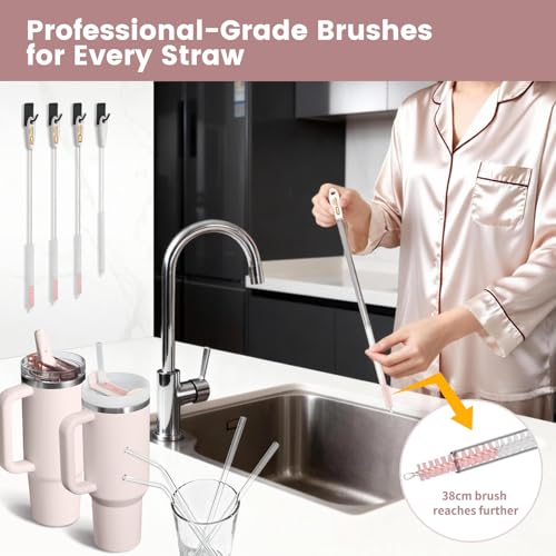15 Inch Extra Long Straw Cleaner Brush Set, 5PCS for Stanley 40 oz Tumblers - color: Pink