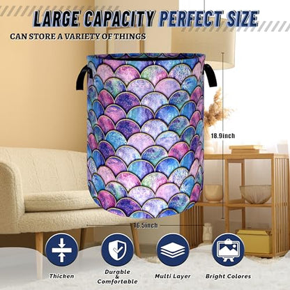 Mermaid Scales Laundry Basket Oxford Cloth Foldable Hamper 18.9x16.5 Inch - color: Beautiful Mermaid Scales Printed