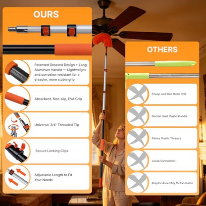 20ft Light Bulb Changer & High Ceiling Duster Kit, 4-12ft Extension Pole