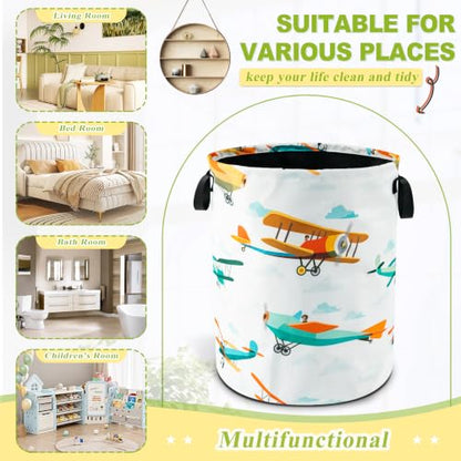 Airplane Cartoon Laundry Basket Foldable Waterproof Hamper 18.9 x 16.5 Inch - color: Funny Plane