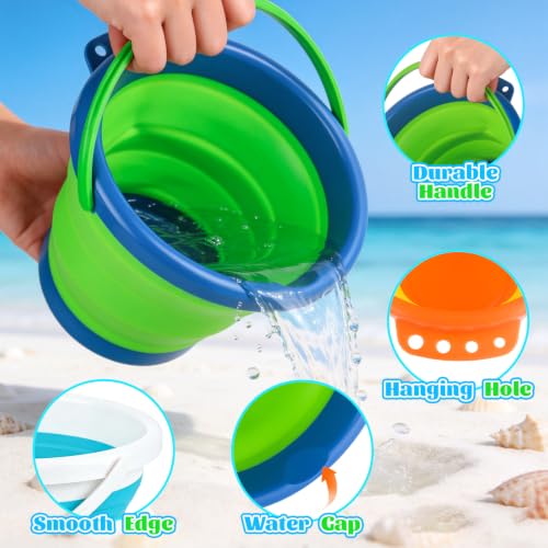 3L Foldable Sand Buckets Beach Kit, 3Pack Collapsible Mini Bucket for Washing Camping Feeding Fishing, Small Plastic Pail for Storage Travel, Folding Bucket Summer Beach Gift for Pool Party Boy Girl