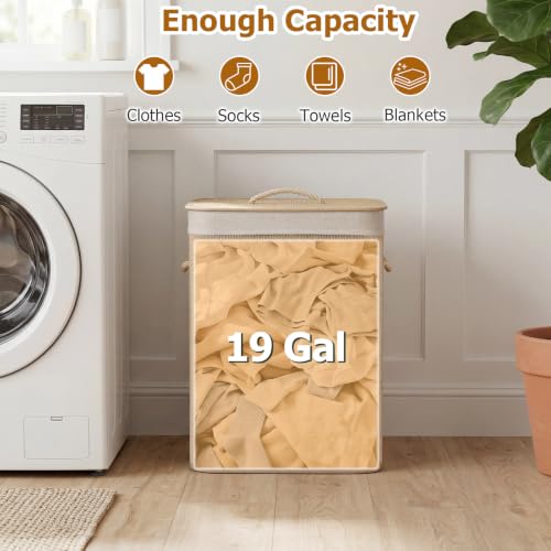 Giantex Bamboo Laundry Hamper with Lid, Removable Liner & Portable Handles - color: Natural Beige