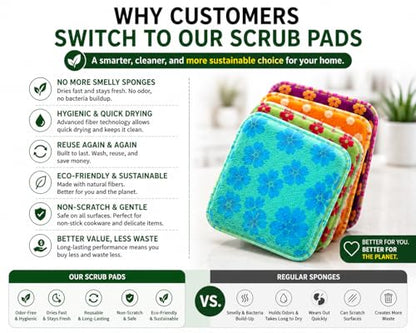 Reusable Dish Scrubbers (4 Pack) – Odor-Free Sponge Alternative, Non-Scratch Kitchen Scrubber for Dishes, Pots & Pans – Long-Lasting, Eco-Friendly Cleaning Pads