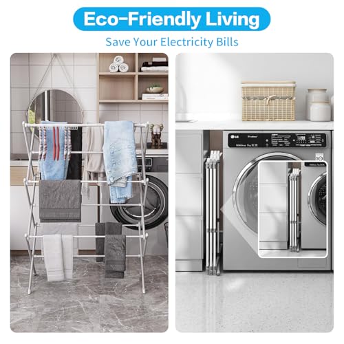 3-Tier Foldable Clothes Drying Rack Adjustable (15.75in-29in W), Laundry Drying Rack Collapsible Easy Assembly, Small Folding Portable Air Dryer for Laundry Indoor Outdoor 40"x29"x13"